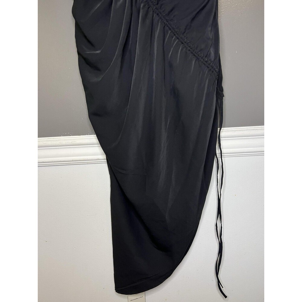 Abercrombie & Fitch Dress Womens Medium Black Satin Ruched Cowl Slip Midi Party - Picture 3 of 13